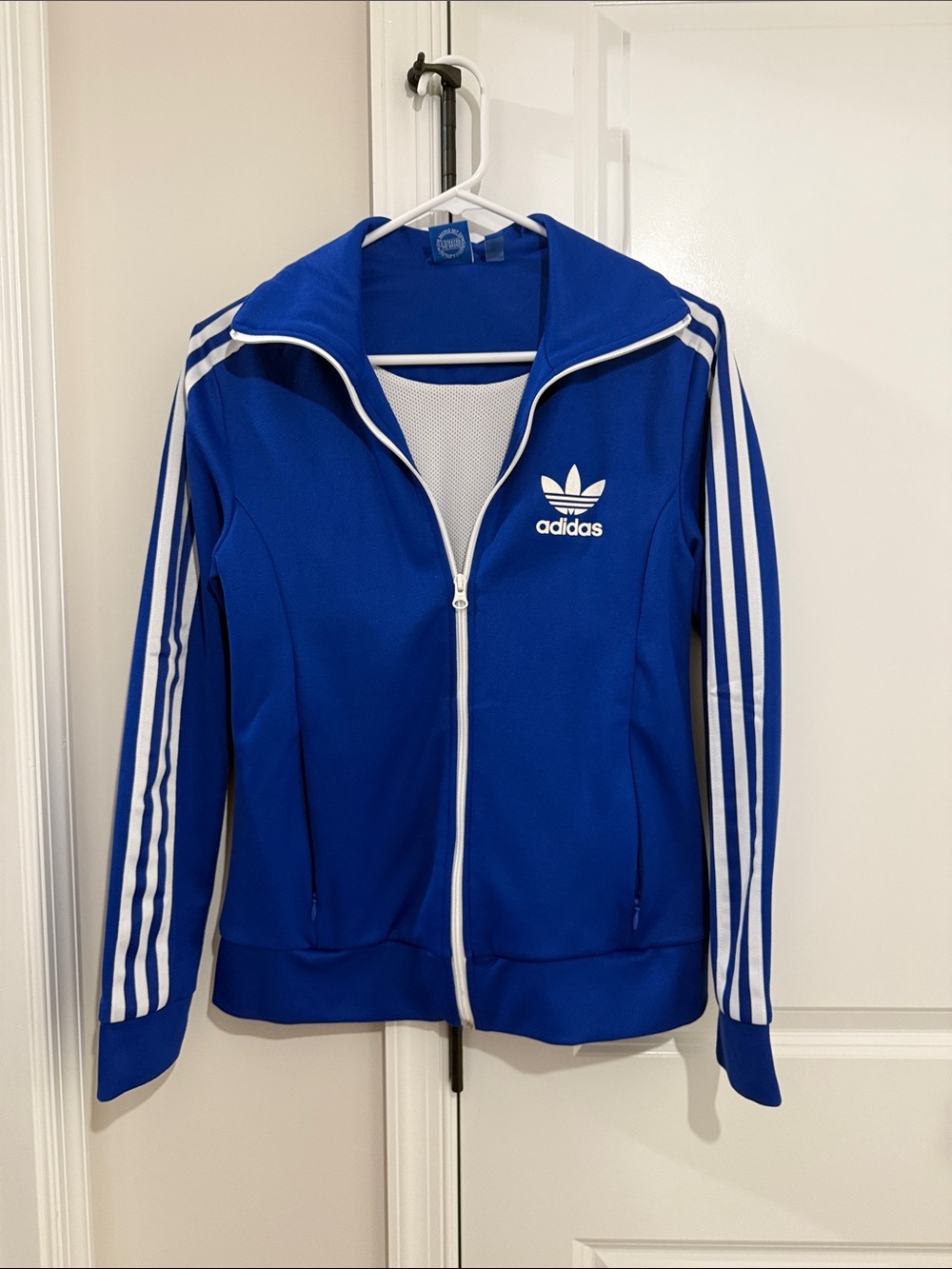 adidas Royal Blue Zip-Up Trefoil Track Jacket with White Stripes